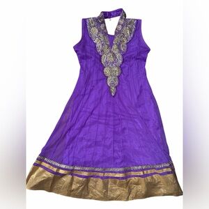 Lavender and Gold Net Embroidered Indian Anarkali Dress Set